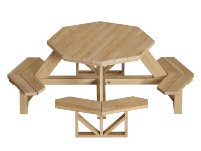 Wooden Round Outdoor Picnic Table 3D model