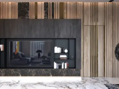 office modern home with marble walls 3D model