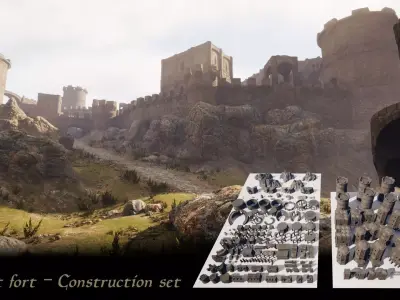 Ancient Fort - Game-ready assets set Low-poly 3D model
