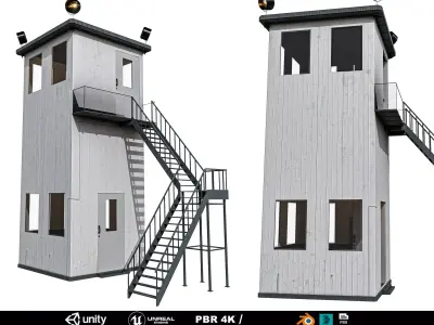 Security Watch Tower  2 Types Low-poly 3D model