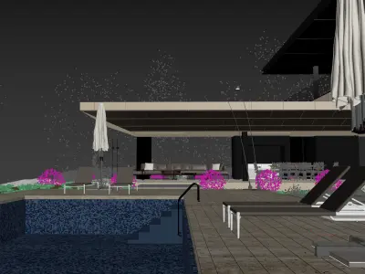 ProVis3D 012 - Lake Huron Villa House Night 3D model