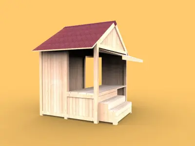 Wooden stand shed stall market version 1 3D model