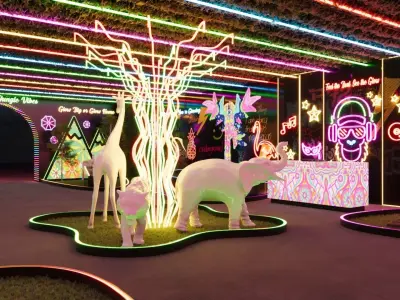 Neon Jungle Mini Golf Course - Futuristic Entertainment Interior Low-poly 3D model