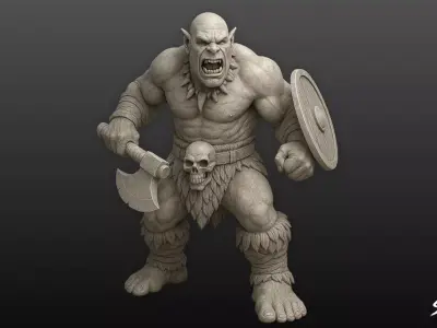 Ogre Warrior Shield Guard Statue Low-poly 3D model
