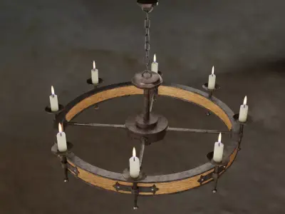 Wooden Candle Chandelier 3D model