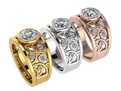 Ring181 gold ring with diamonds in center 3D print model