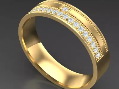 Light Gold Diamond Men Ring 2MR060 3D model