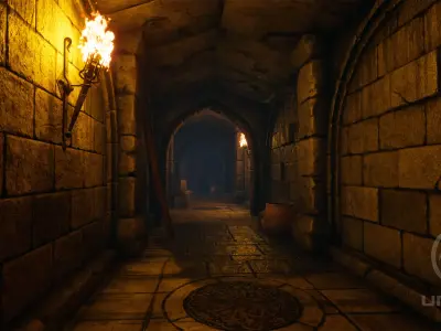 Dungeon hallway in video game Low-poly 3D model