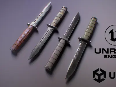 PBR Futuristic Kabar Combat Knife Set Low-poly 3D model