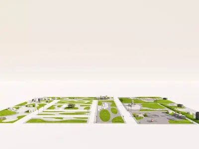 Zen Garden Landscape Design with Pavilion and Fountain Low-poly 3D model