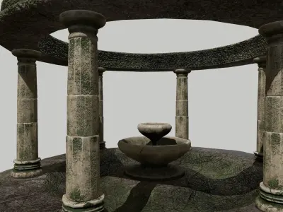 Altar Set stone fountain with columns Low-poly 3D model
