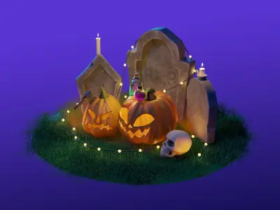 Cartoon Halloween Cemetery 3D model