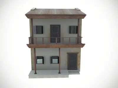 Double story village house Low-poly 3D model