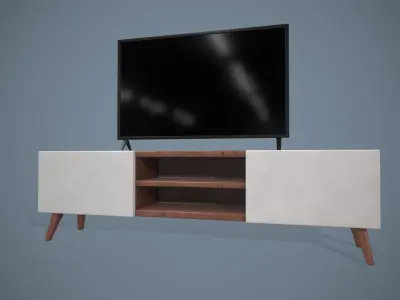 TV and Cabinet Low Poly Low-poly 3D model