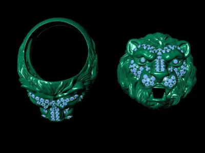Majestic Lions Embrace Men Gemstone Ring Free 3D print model