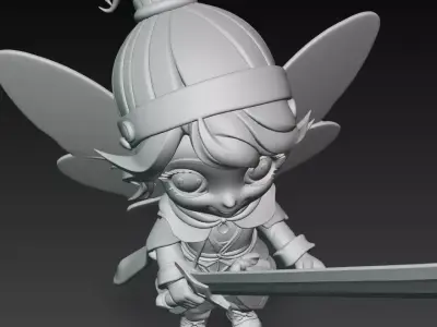 Chibi Fairy Warrior with Pink Sword 3D Model 3D print model