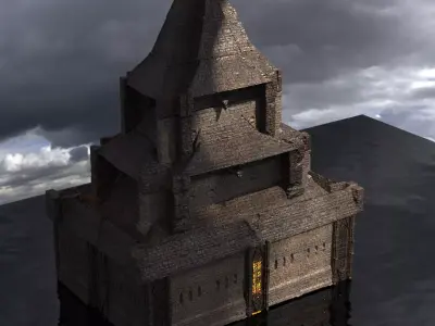 Lizard Cult 2 Town Hall Walls Kitbash 3D model
