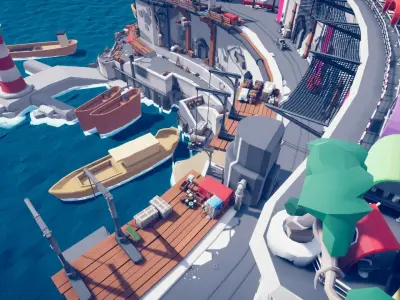 ART DECO Harboria - Stylized Low Poly Town Pack 3D model