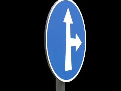 Compulsory ahead or turn right Low-poly 3D model