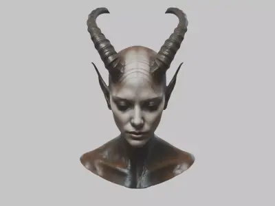Demon Woman ALien HEad Bust Low-poly 3D model