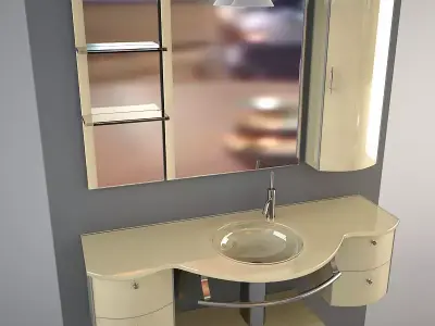Glass wash-basin with cabinets mirror and lamp 3D model