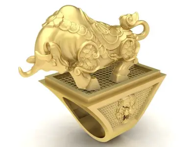 Pixiu Square Base Ring 3D Model for Jewelry  3750 3D print model