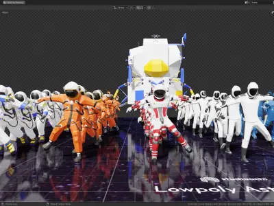 Lowpoly Astronauts group of in spacesuits Low-poly 3D model