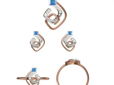 Light wt Ring Earrings Pendant set stl jcd 1-render details 3D print model