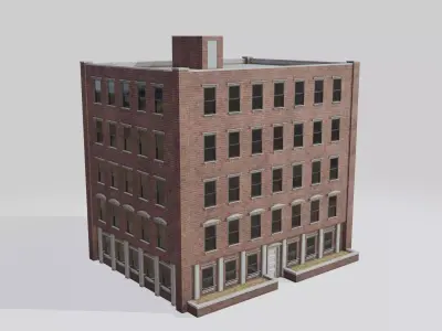 Red brick apartment building Low-poly 3D model