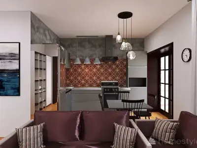 Apartment with a combined kitchen and a sitting area 3D model