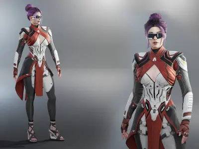 Sci-fi female Low-poly 3D model