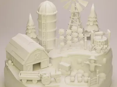 Low Poly Cartoon Farmhouse Diorama Low-poly 3D model