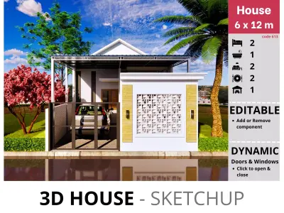 House 6x12m code 613 - Sketchup 3D model 3D model 3D model