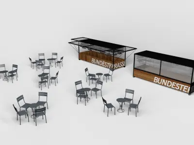 Metall wood bar and chairs 3D model
