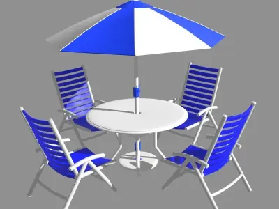 Patio outdoor table with chairs and umbrella 1 3D model
