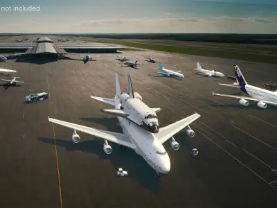  Space Shuttle on Connection Frame and Carrier Aircraft 