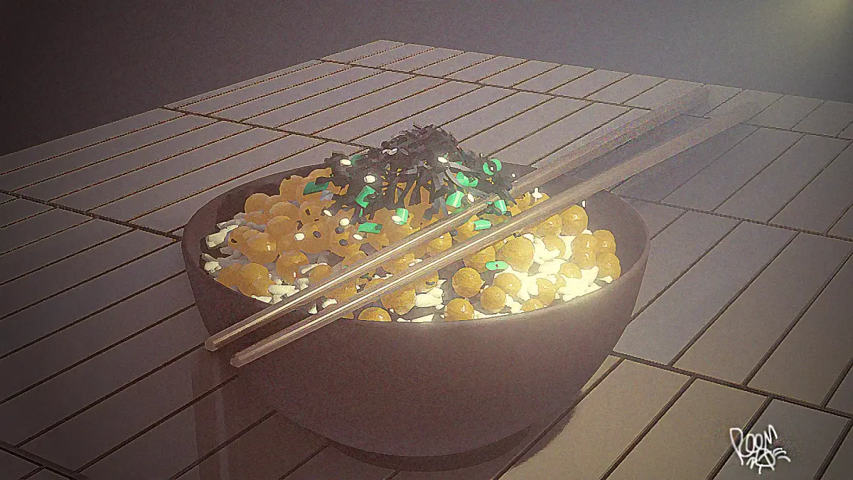ikura bowl of food with chopsticks 3D model