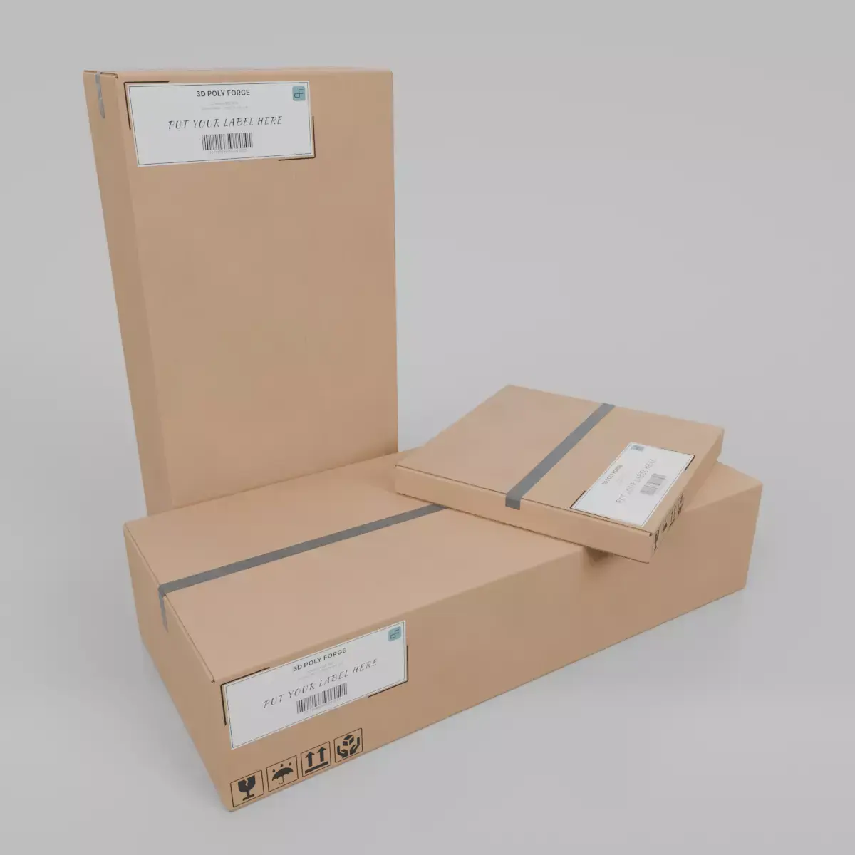 Large Storage Cardboard Boxes - Rigged and Customizable Set 3D Model Pack