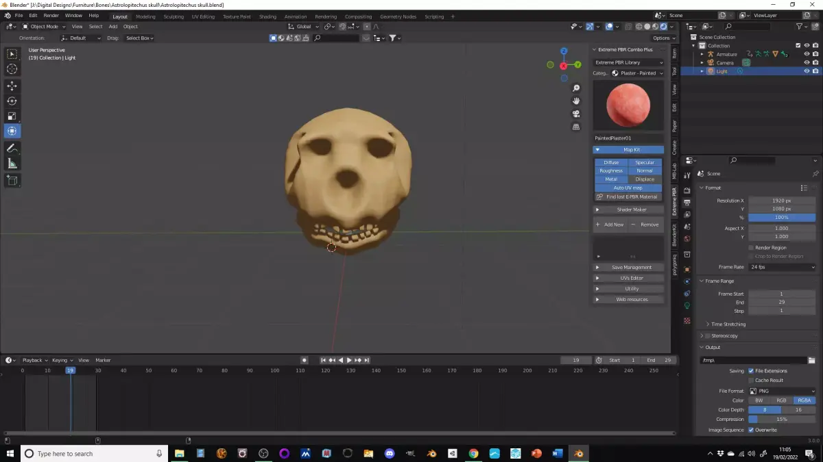 Astrolopitechus skull animated Low-poly 3D model