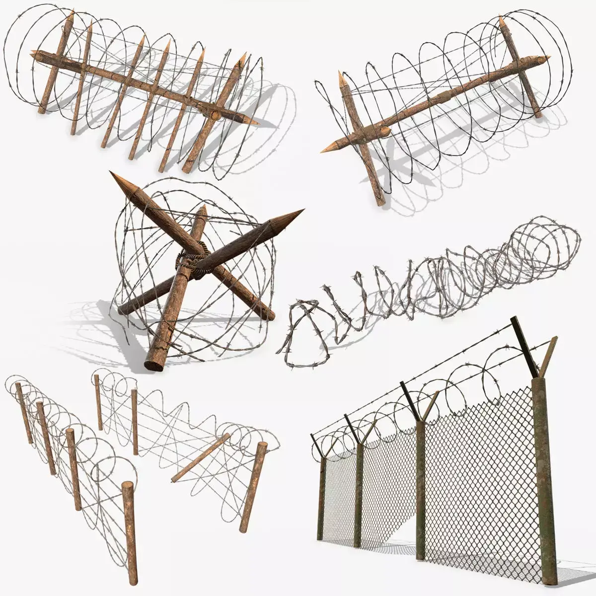 Barbed wire obstacles fences  3D model