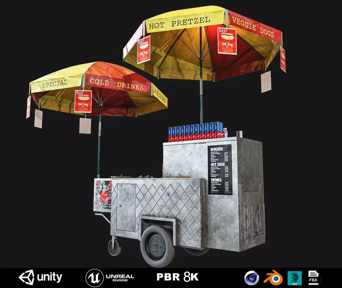 Hot dog cart Low-poly 3D model from CGTrader