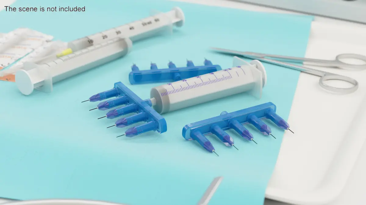 Multi Injector 5 Needles Straight Blue 3D model