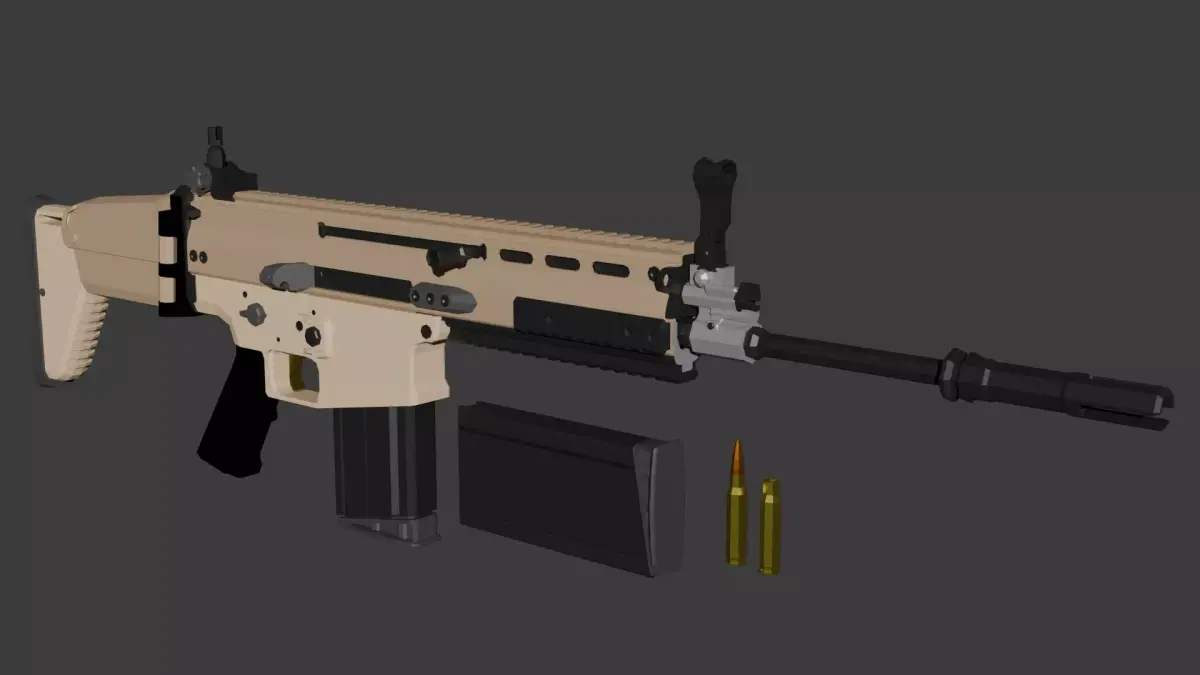 High Quality FN SCAR L 3D Model Game Ready  Low Poly PBR Low-poly 3D model