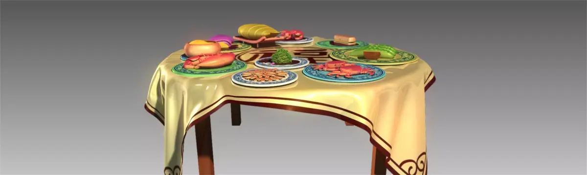Chinese food Chinese food Table food fish lobster crab ham 3D model