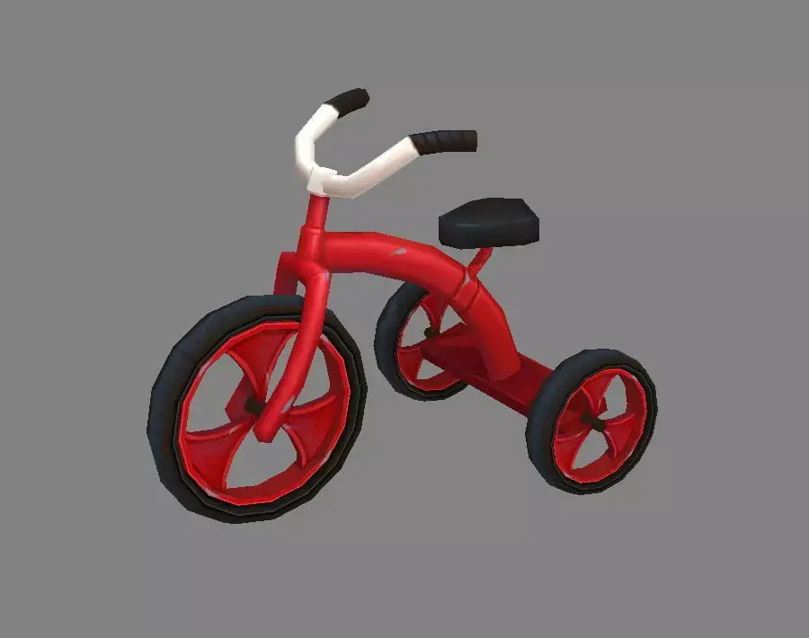 Cartoon children riding tricycle - red toy bike Low-poly 3D model