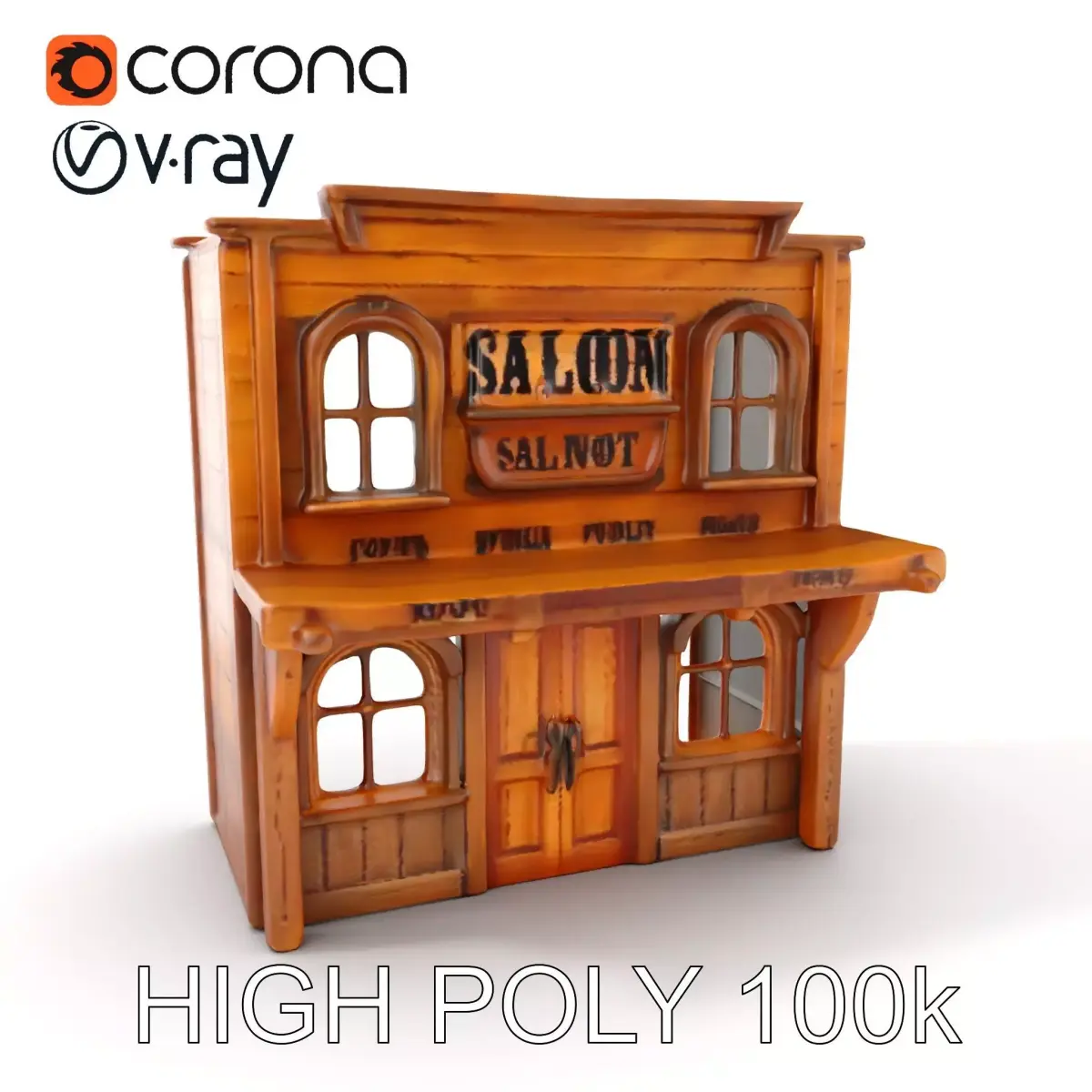 Western Saloon Building D Model Pack Low-poly 3D model