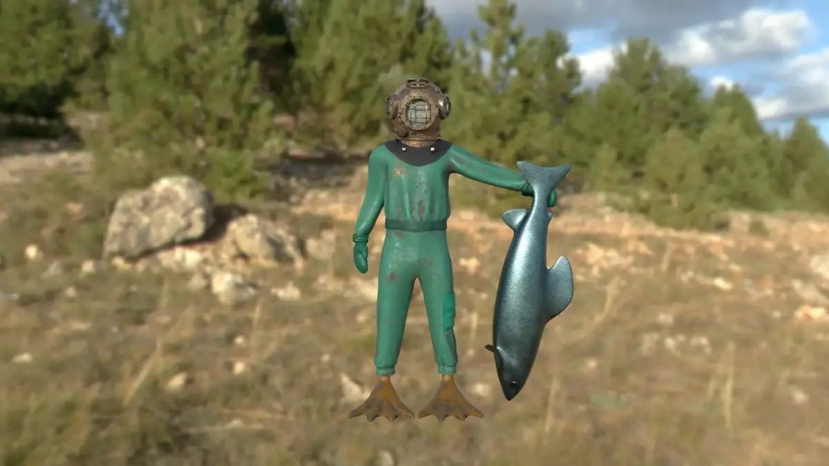 Scuba diver Low-poly 3D model