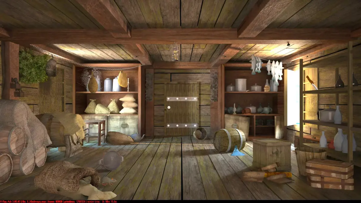 Warehouse provisions on pirate ship 3D model
