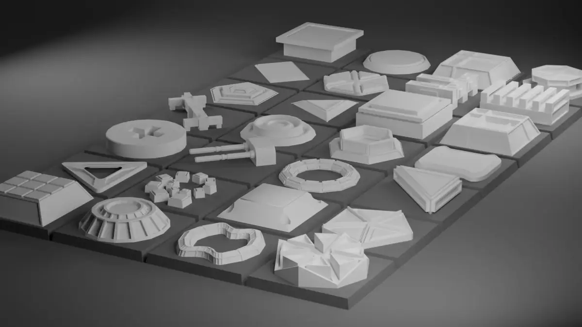 Lots of Sci-Fi Greebles Low-poly 3D model