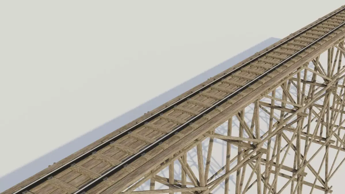 Kit wood trestle and  railway track Low-poly 3D model
